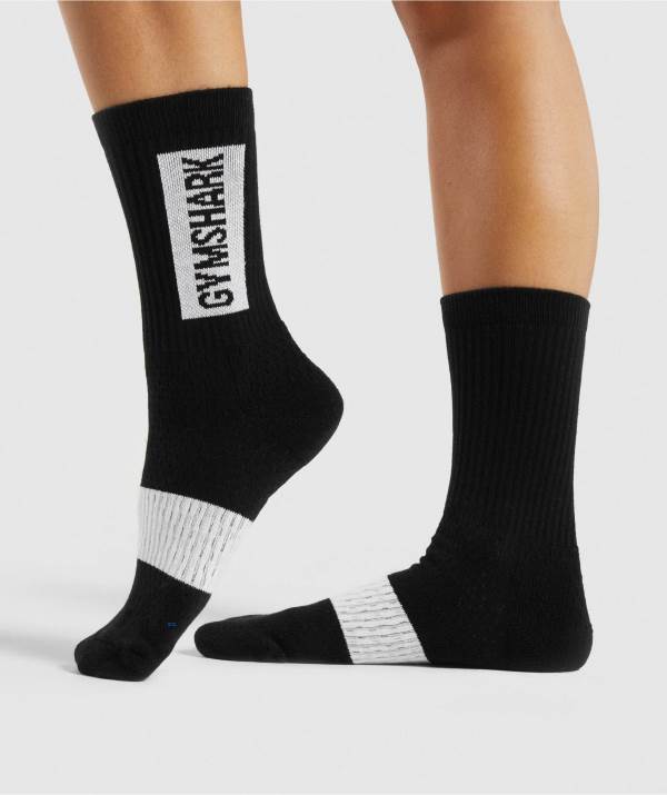 Panske Ponozky Gymshark Premium Logo Crew (1pk) Čierne | CM1325496